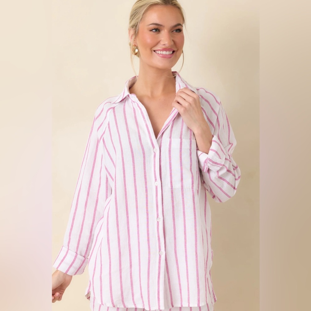 Z SUPPLY SPANISH ROSE PERFECT LINEN STRIPE TOP - Picture 6 of 6